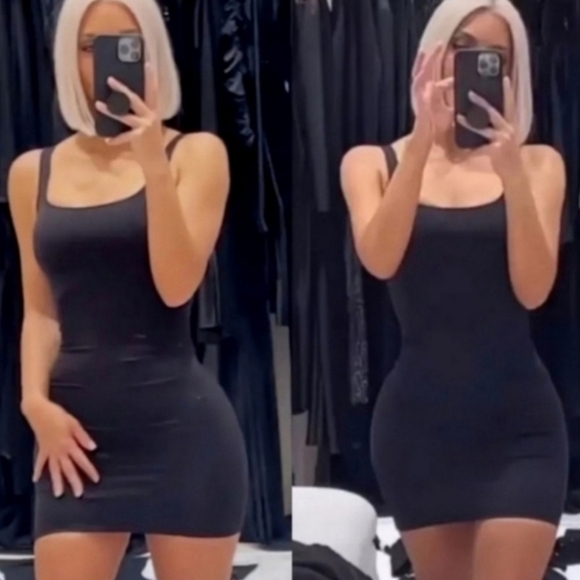 SKIMS Signature Swim Tank Top Dress Black S Kim Kardashian Minimalist - Picture 1 of 11